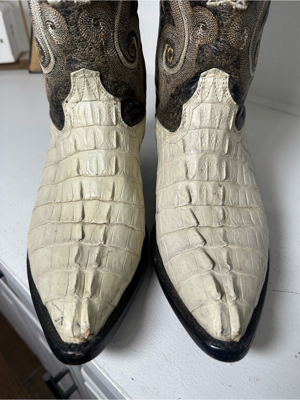 El General Exotic Cowboy Boots Men’s 8 D Women’s 9.5 White Croc Leather Western - Picture 3 of 9